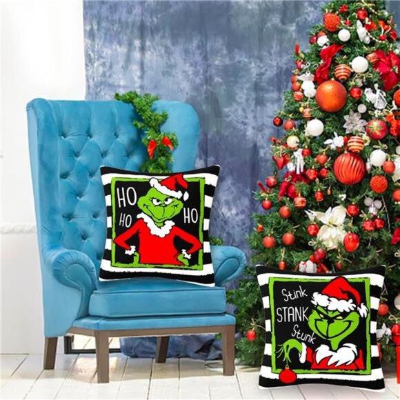 Set of 4 Merry Grin-chmas Pillow Covers, 18x18‎ Farmhouse Christmas Home Decor - Picture 3 of 7